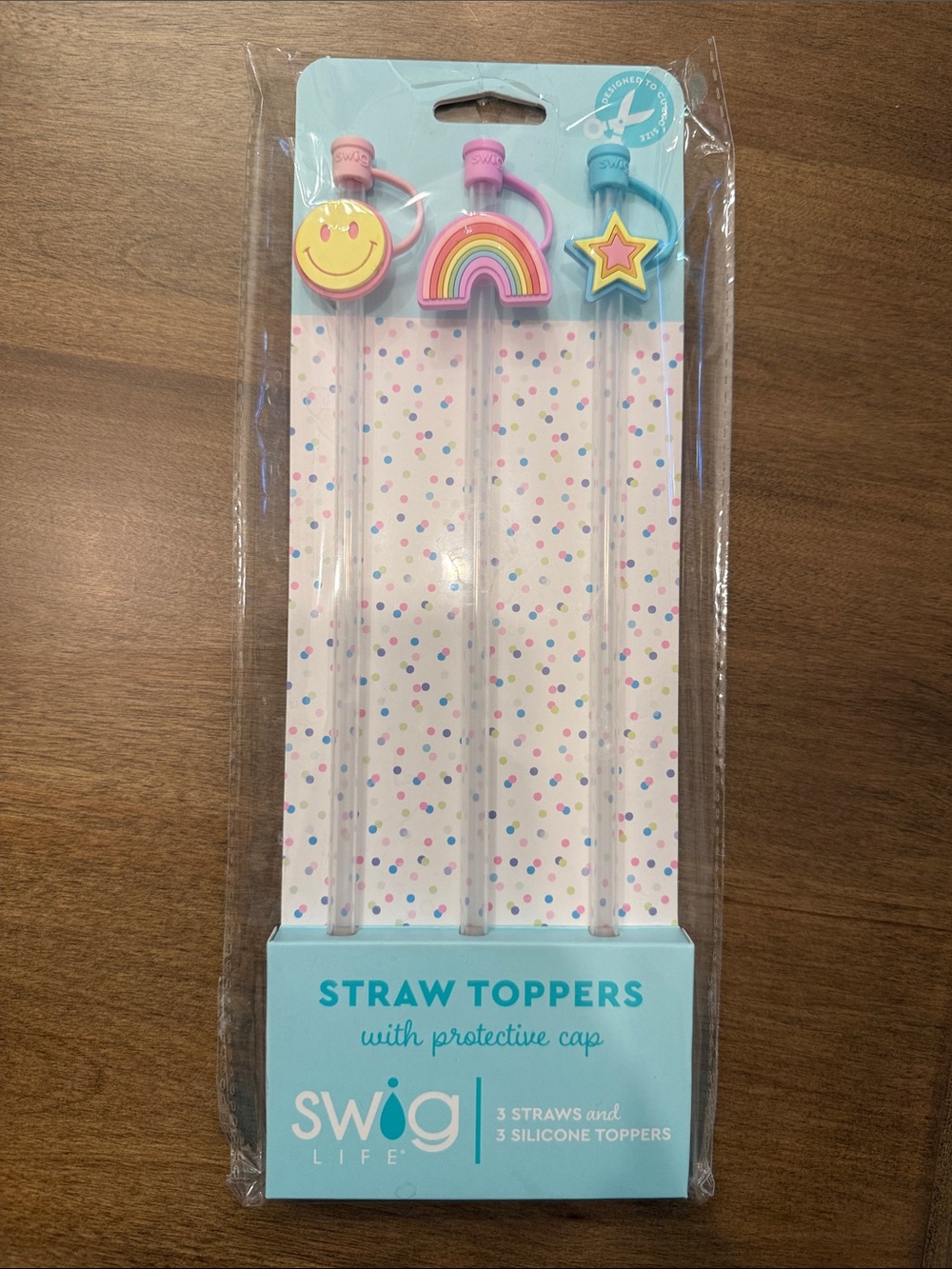 Rainbow Smile Star Straws with Toppers - Pink, Blue, Yellow